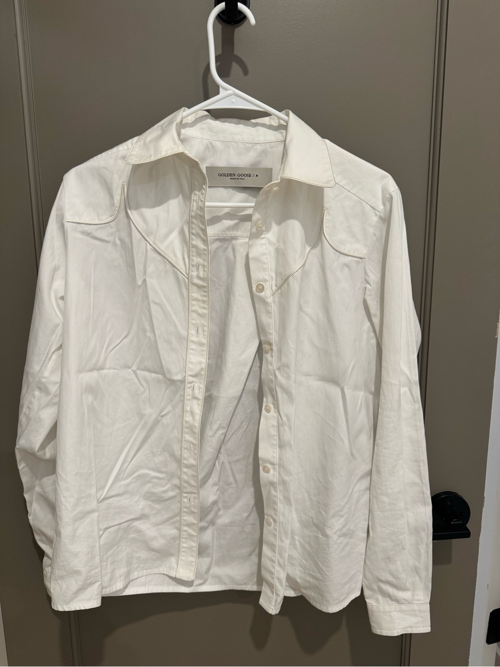 Golden Goose White Button Down Shirt with Label Detail